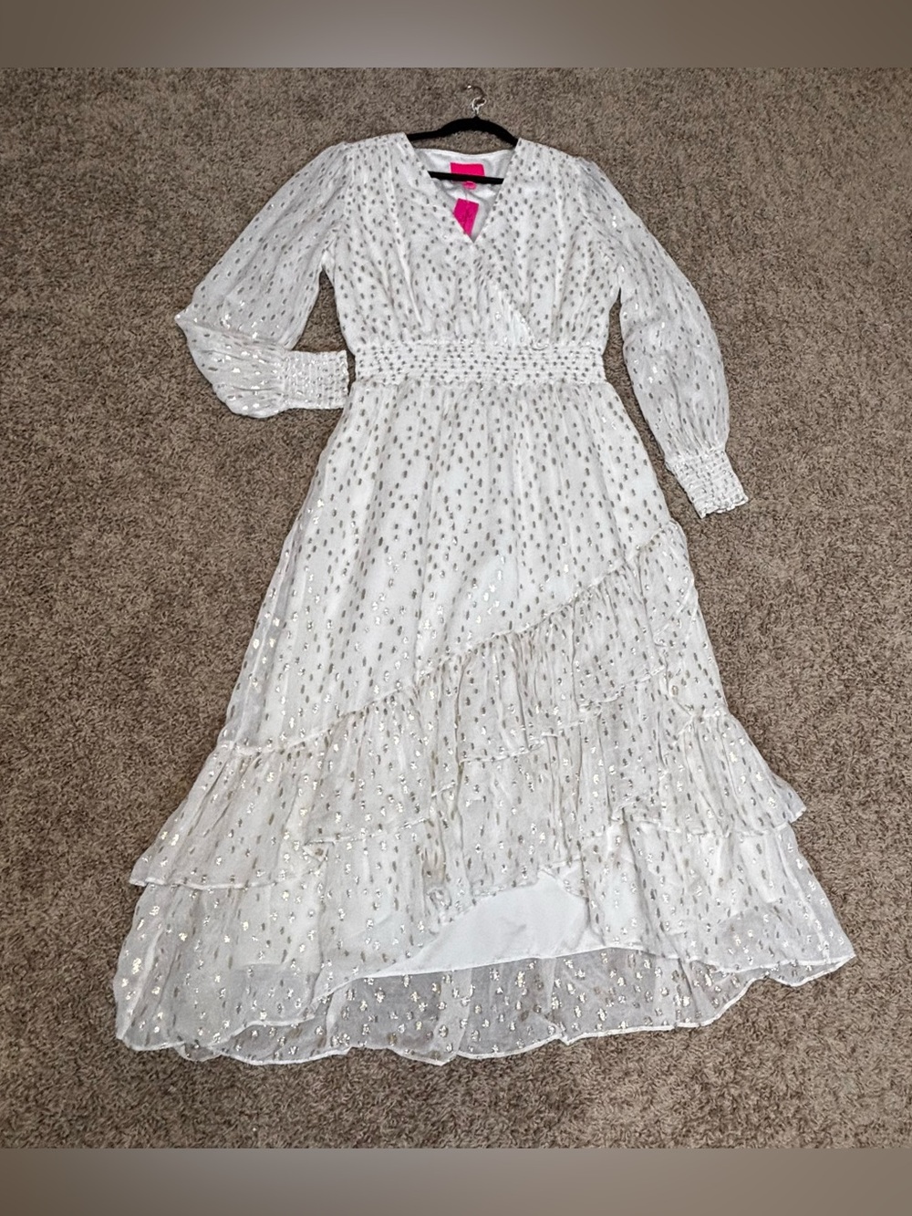 Lilly Pulitzer- Elegant Cream Maxi Dress with Metallic gold Accents women 16 NWT